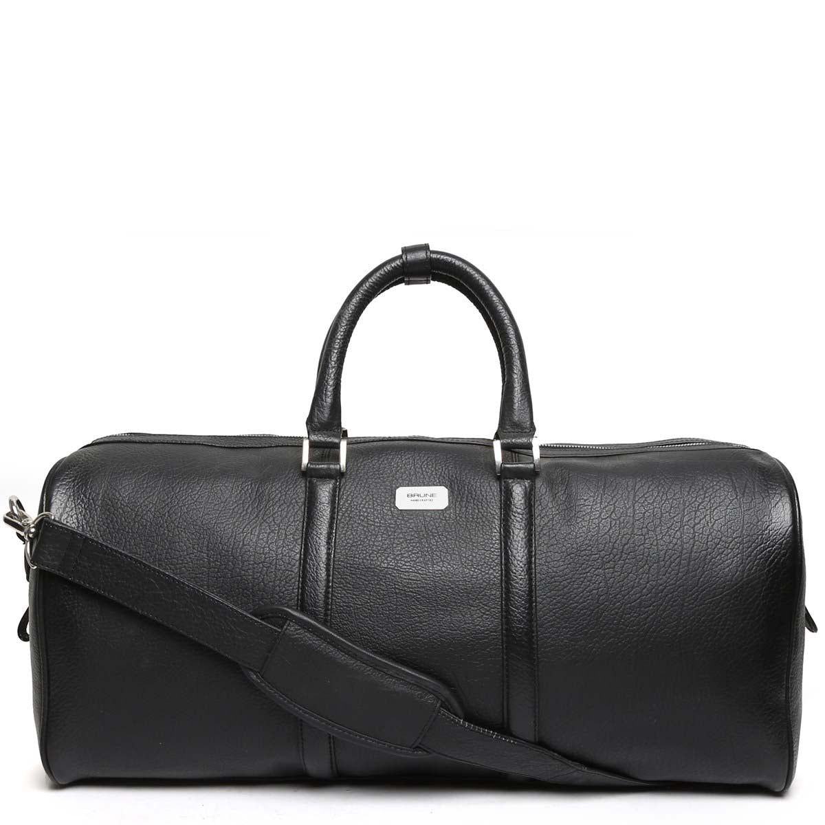 Black High Grained Textured Leather Duffle Bag By Brune & Bareskin-FS