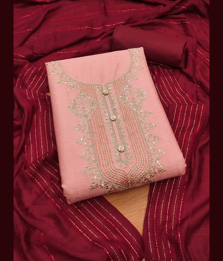 Rangtulika Ethnics Unstitched Rayon Embroidered Dress Material - Peach ( Pack of 1 )