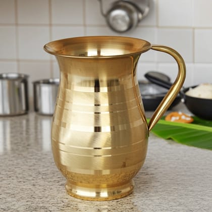 Brass Matki‑Shape Water Jug – 1.5 Liter | Traditional Home Pitcher, Height : 7.4 Inch (ZMAS195 C)
