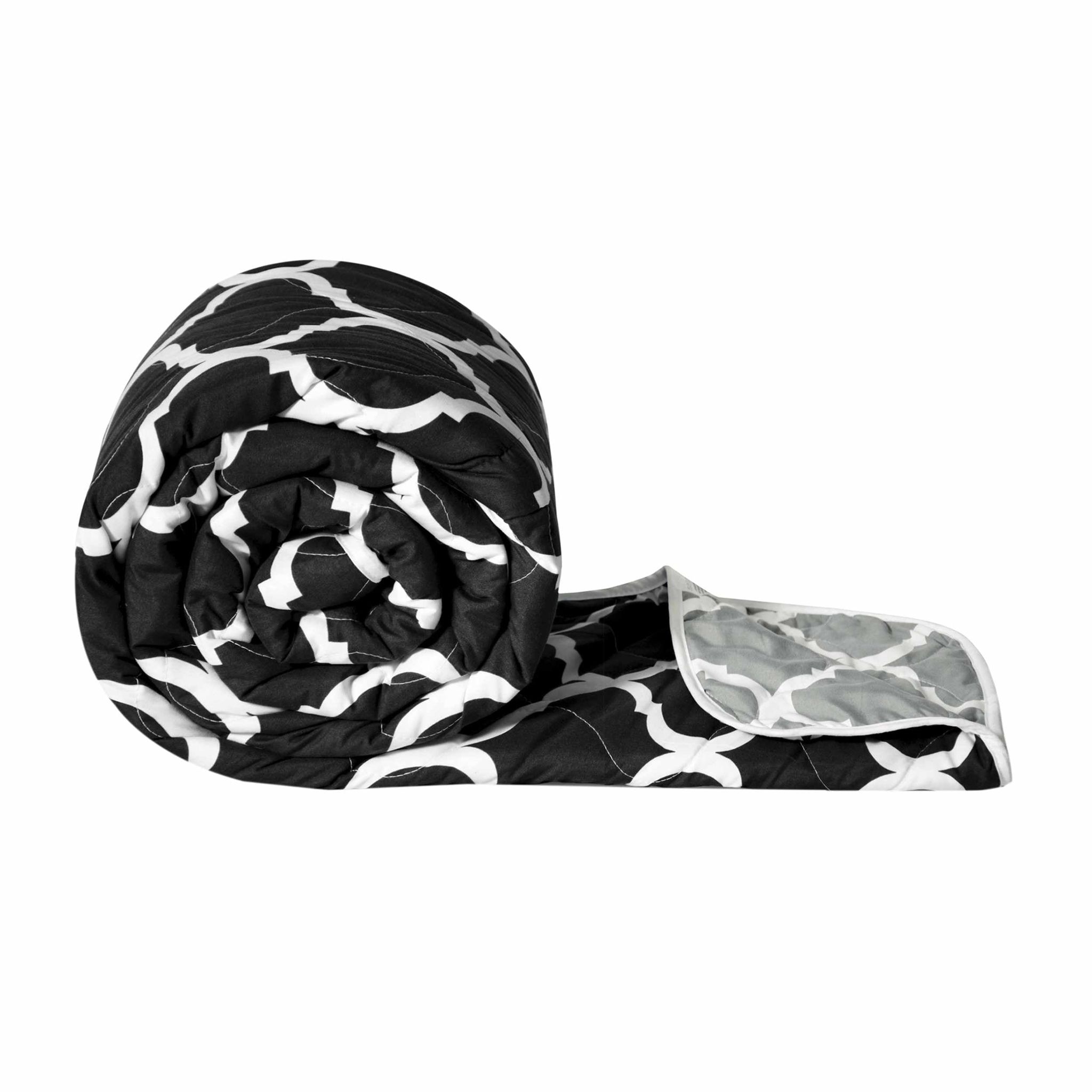 Black And Grey Quatrefoil Double Bed AC Quilt Comforter-Double / Black And Grey / UL1152