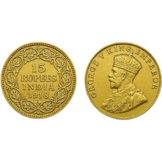 15 Rupee 1918 British India Goldplated Fancy Rare Collectible Coin