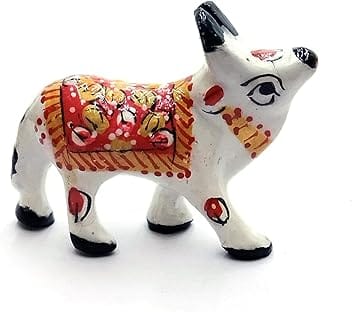 REAL SEED Metal Small White Cow Toy, Kanha Ji Ke Khilona, Khilona Set for Laddu Gopal Play, Temple & Home Decoration Single Peice Size - 4.2 CMS Height