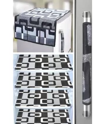 Crosmo Polyester Geometric Fridge Mat & Cover ( 64 18 ) Pack of 6 - Gray