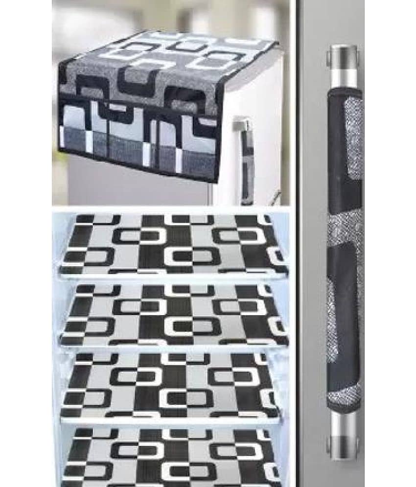 Crosmo Polyester Geometric Fridge Mat & Cover ( 64 18 ) Pack of 6 - Gray