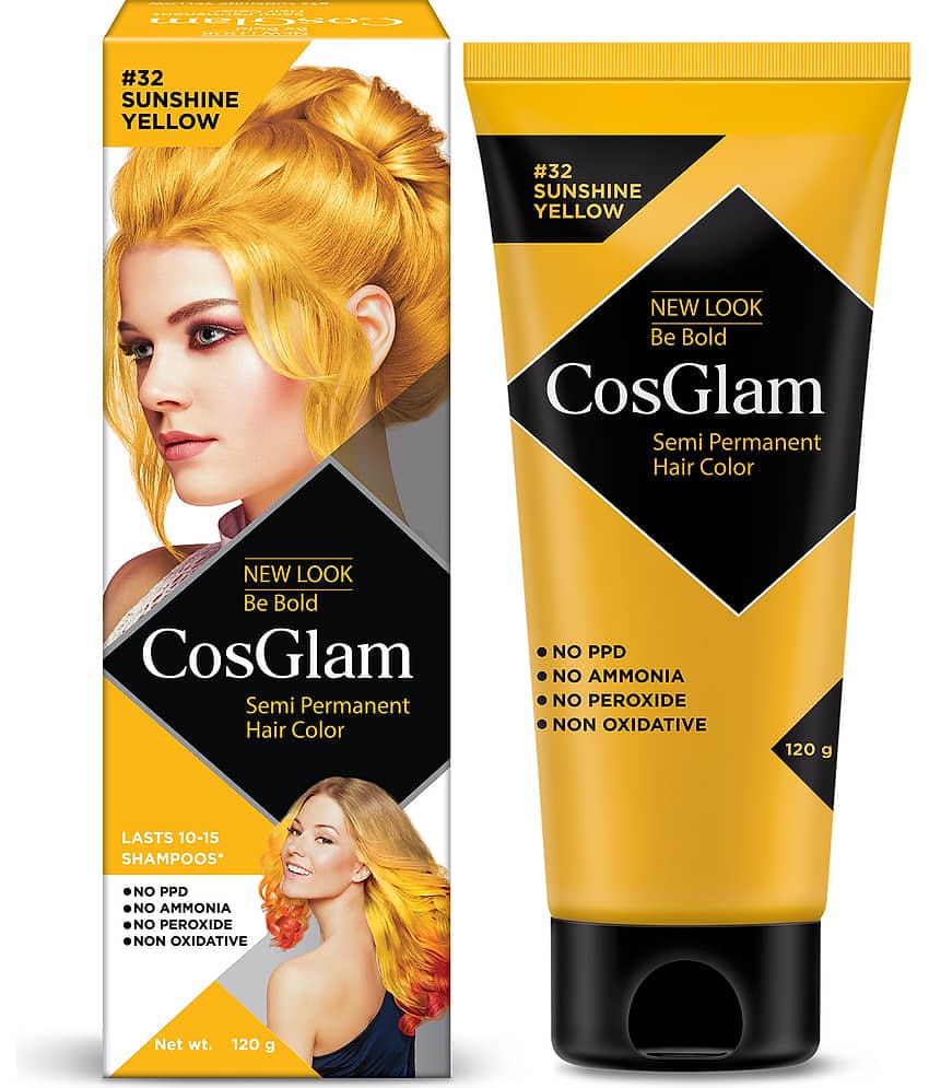 COSGLAM Semi Permanent Hair Color, No Peroxide, Non Oxidative, Ammonia Free Hair Colour 32 Sushine Yellow - 120gm
