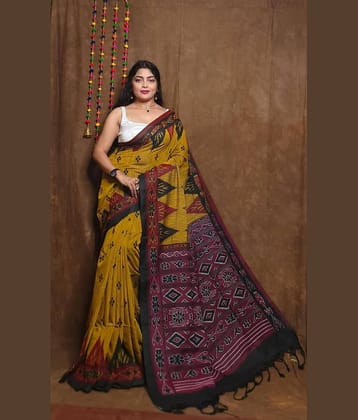 SARADA HANDLOOM Cotton Silk Printed Saree With Unstitched Blouse Piece ( Yellow )