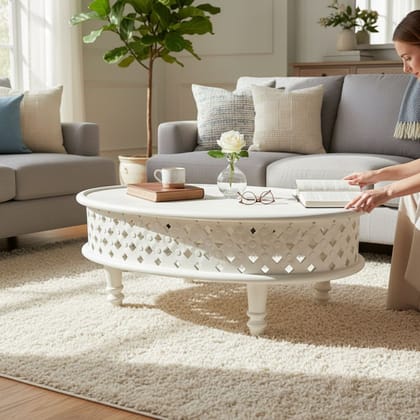 Wood White Antique Coffee Table-Central Table