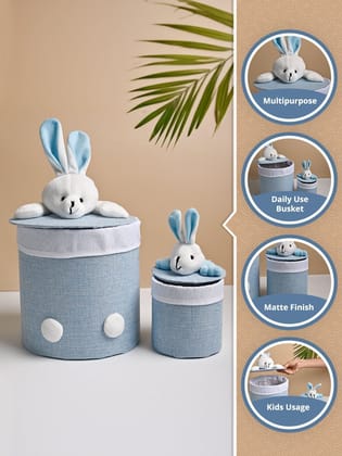 VON CASA Multi Purpose 2Pcs Round Fabric Basket - Bunny Face Design