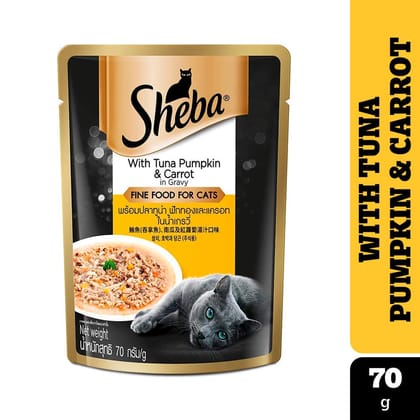 Sheba Fine Premium Tuna Pumpkin &amp; Carrot in Gravy Adult (1 + Years) Wet Cat Food 70g