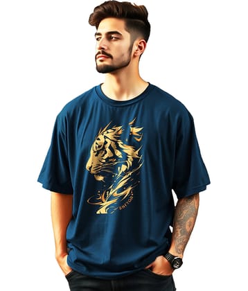 ENITOR Cotton Oversized Fit Printed Half Sleeves Men's Round T-Shirt - Teal Blue ( Pack of 1 )