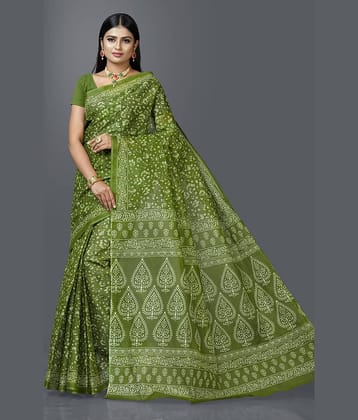 SHANVIKA Cotton Printed Saree Without Blouse Piece ( Green )