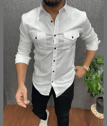 Qlonz store Cotton Blend Regular Fit Solids Full Sleeves Men's Casual Shirt - White ( Pack of 1 )