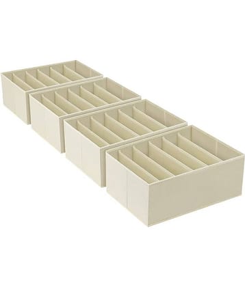 Non-Woven 6 Compartments Foldable Wardrobe Storage Organisers Beige (Pack of 4)