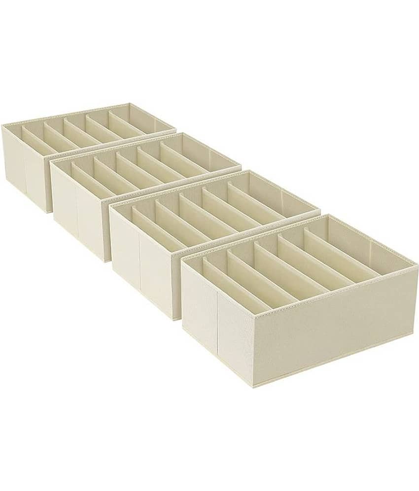 Non-Woven 6 Compartments Foldable Wardrobe Storage Organisers Beige (Pack of 4)