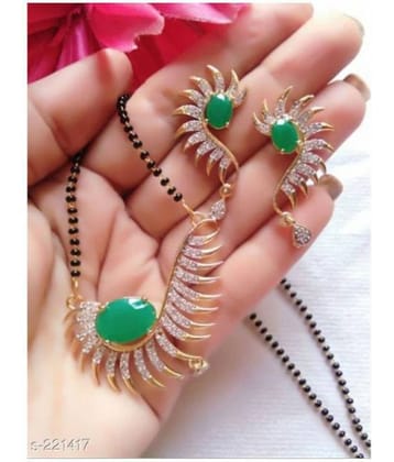 Sunhari jewels Green stone studded mangalsutra set with earring for womens
