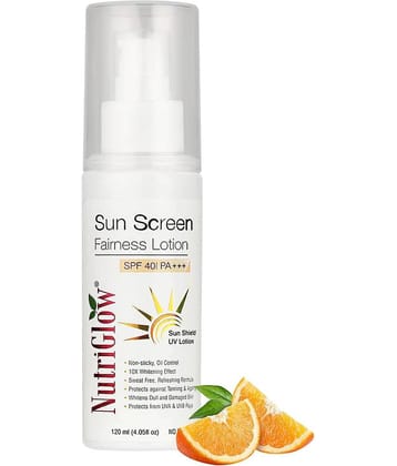 Nutriglow SunScreen Fairness Lotion SPF 40 PA+++ Protect from UVA and UVB Rays 120 mL