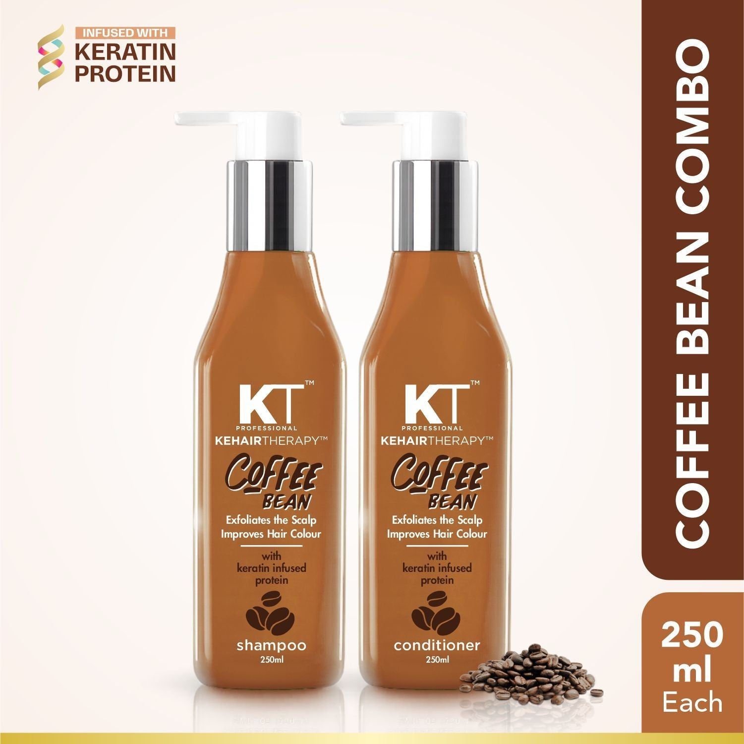 KT Professional Coffee Bean Shampoo & Conditioner, Scalp Exfoliation & Improved Hair Colour - 500ml
