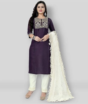 Lerkiza - Purple Straight Cotton Women's Stitched Salwar Suit ( Pack of 1 )