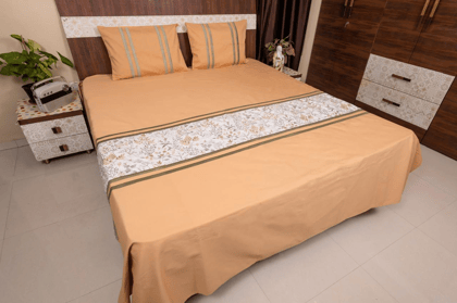 Premium King Size Cotton Bed Cover, Elegantly Embroidered With 2 Pillow Covers (Model 3)