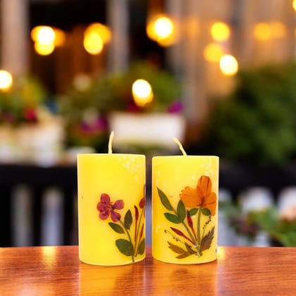 Jasmine Scented Eco-friendly Soy Wax Pillar Candles-Set of 2 - Lotus