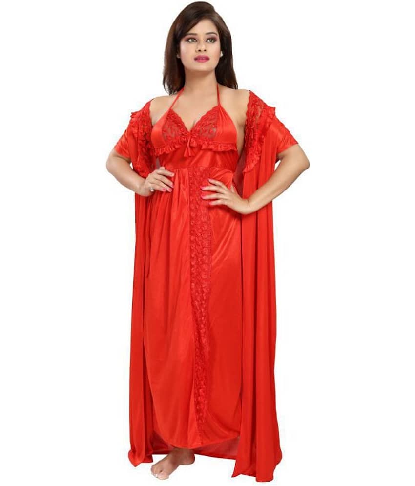 Reposey Satin Nighty & Night Gowns - Red Pack of 2