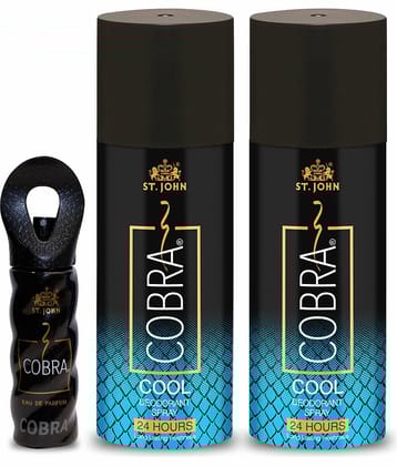 ST.JOHN Cobra Cool 150ml*2 & Cobra Perfume 15ml Deodorant Spray & Perfume for Men (315ml) Pack of 3