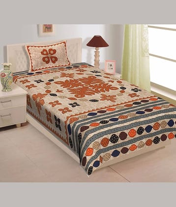 ABHACLOTHO Multicolor Cotton 1 Single Bedsheet with 1 Pillow Cover ( 215 cm x 150 cm )