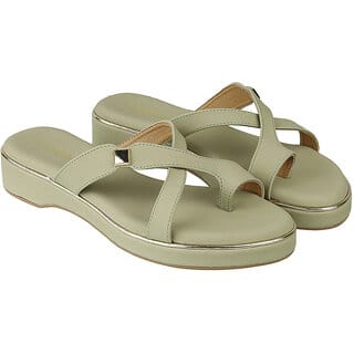 Lazera Green Wedge Sandals for Women Criss Cross Toe Ring Soft Footbed Design