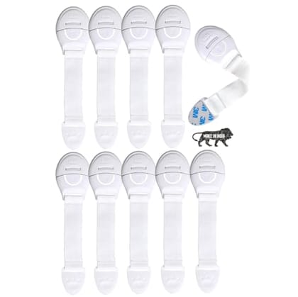 Kids Station Furniture Safety Locks for Baby Safety - Strong and Adhesive Child / Toddler / Infants Safety Locks for Drawers, Cabinets, Fridge and Cupboard - Baby Proofing Product - Made In India - Pack of 10 (White)