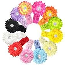 Aliza 10 pcs Baby Girls Hair Hairband Pearl Crystal Rhinestone Flower Bow Lace Band Elastic Baby Headbands Bow Knot Baby Hair Bands