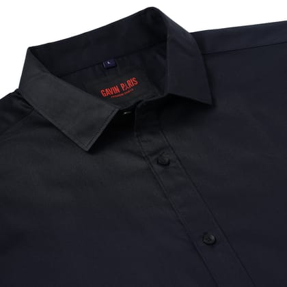 Midnight Black Solid Full-Sleeve Shirt (GP070)-S-36 / Full Sleeve