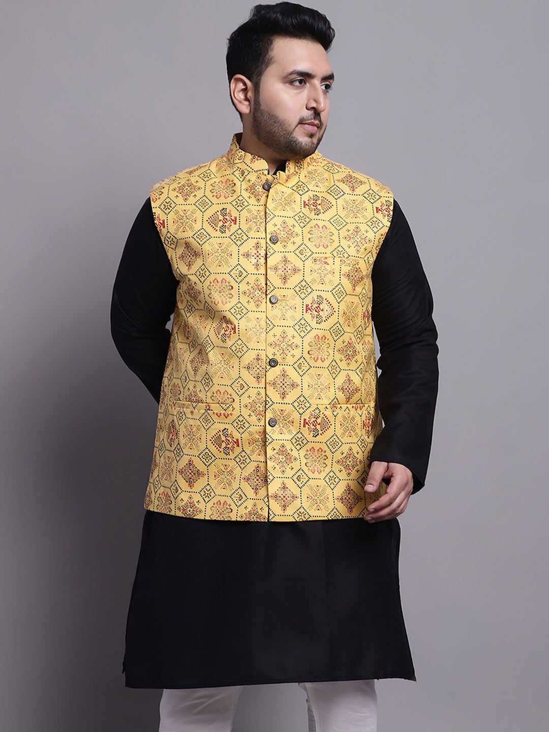Men's Cotton Linen Yellow & Multi Printed-44