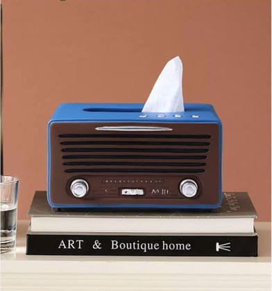 Retro Radio Tissue Holder-Smokey Blue / Polyresin | Gloss Finish / H: 5 | L: 9 | W: 4 (Inches)