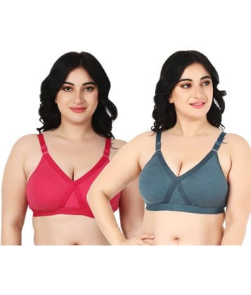 Funahme Pack of 2 Cotton Blend Non Padded T-Shirt Bra For Women ( Pink )