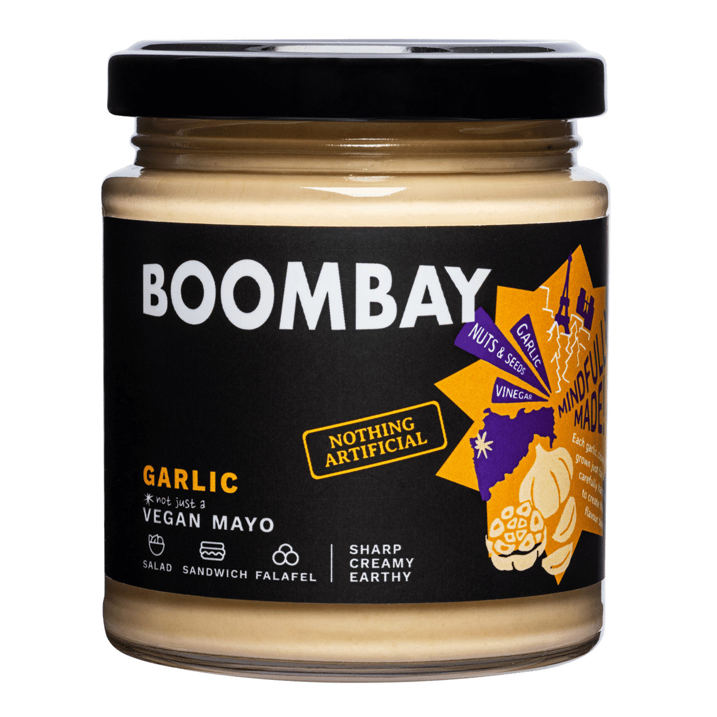 BOOMBAY Garlic Vegan Mayo - Use as a Salad Dressing, Spread on Bread or Toast, Dip for Falafel, 190 gm