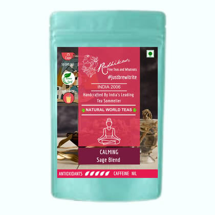 CALMING Sage Blend - A Relaxing Tea for Wellness & Calm (50 gm - Makes 25 Cups of Tea) by M/S RADHIKAS FINE TEAS AND WHATNOTS