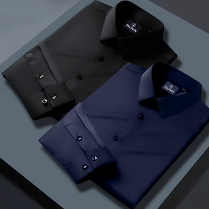 Combo of 2 Formal shirts Navy Blue & Black Colour-S