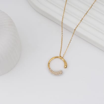 Pearl & Gold Crescent Necklace