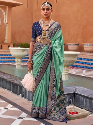 Fern Green Printed Patola Handloom Soft Silk Saree