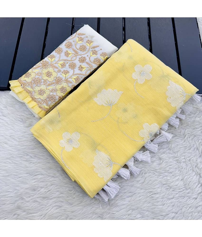 Gullak Georgette Embellished Saree With Unstitched Blouse Piece ( Yellow )