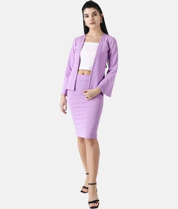 POPWINGS Women Solid Coat With Skirt Co-Ord Set ( Purple )