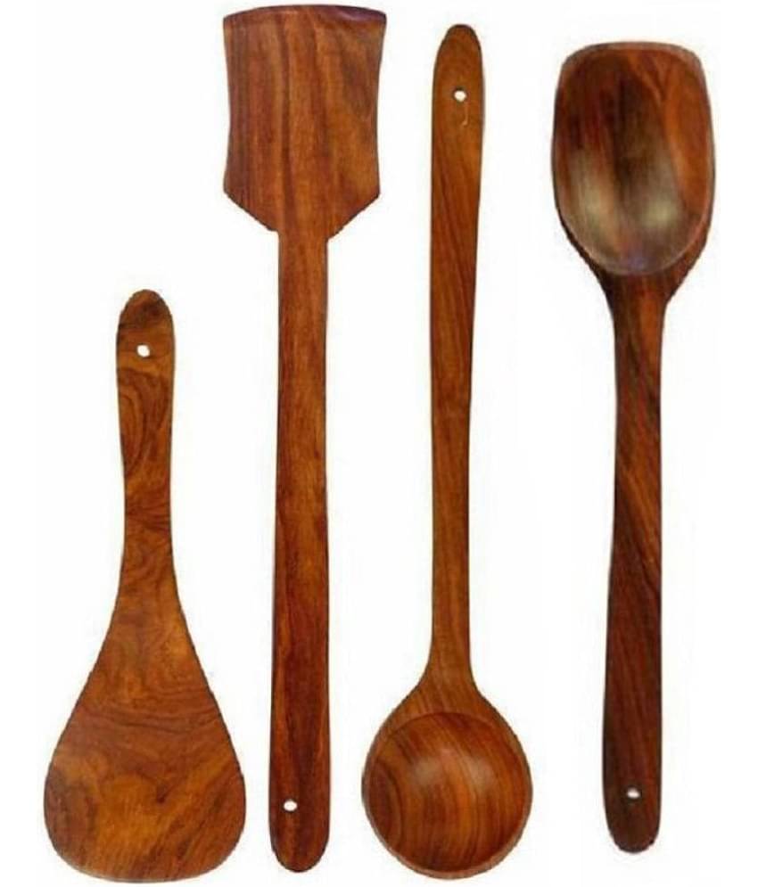 erum - Brown Wood Mixing Spatula ( Pack of 4 )