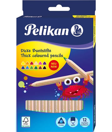 COLOR PENCILS  12`S(THICK TRI, 5MM,NATURAL WOOD)