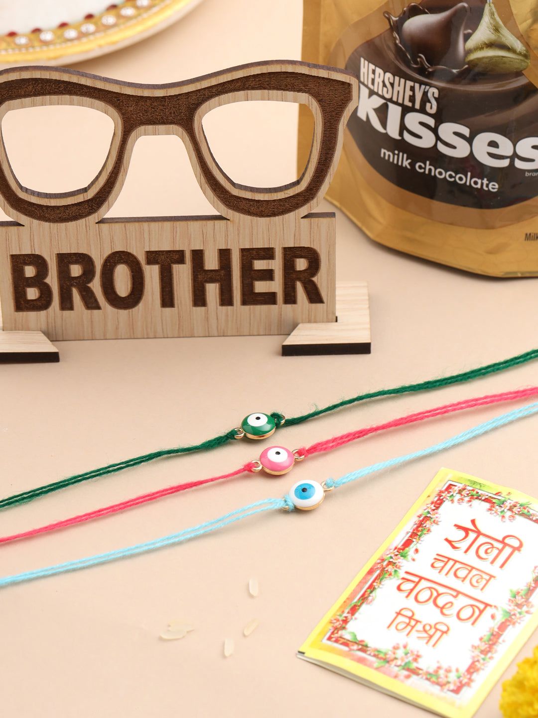 NVR Men's Set of 3 Multicolor Evil Eye Thread Rakhi, Combo for Rakshabandhan-One Size / Multicolor
