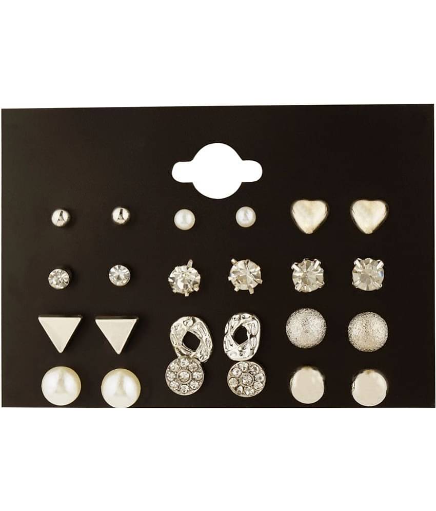FASHION FRILL - Silver Stud Earrings ( More Than 10 )