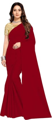 ANSH Womens Satin Solid Saree length (5.5m) & Blouse Piece Size (0.8m) (Maroon)
