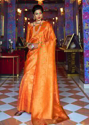 Golden Orange Woven Kanjivaram Silk Saree
