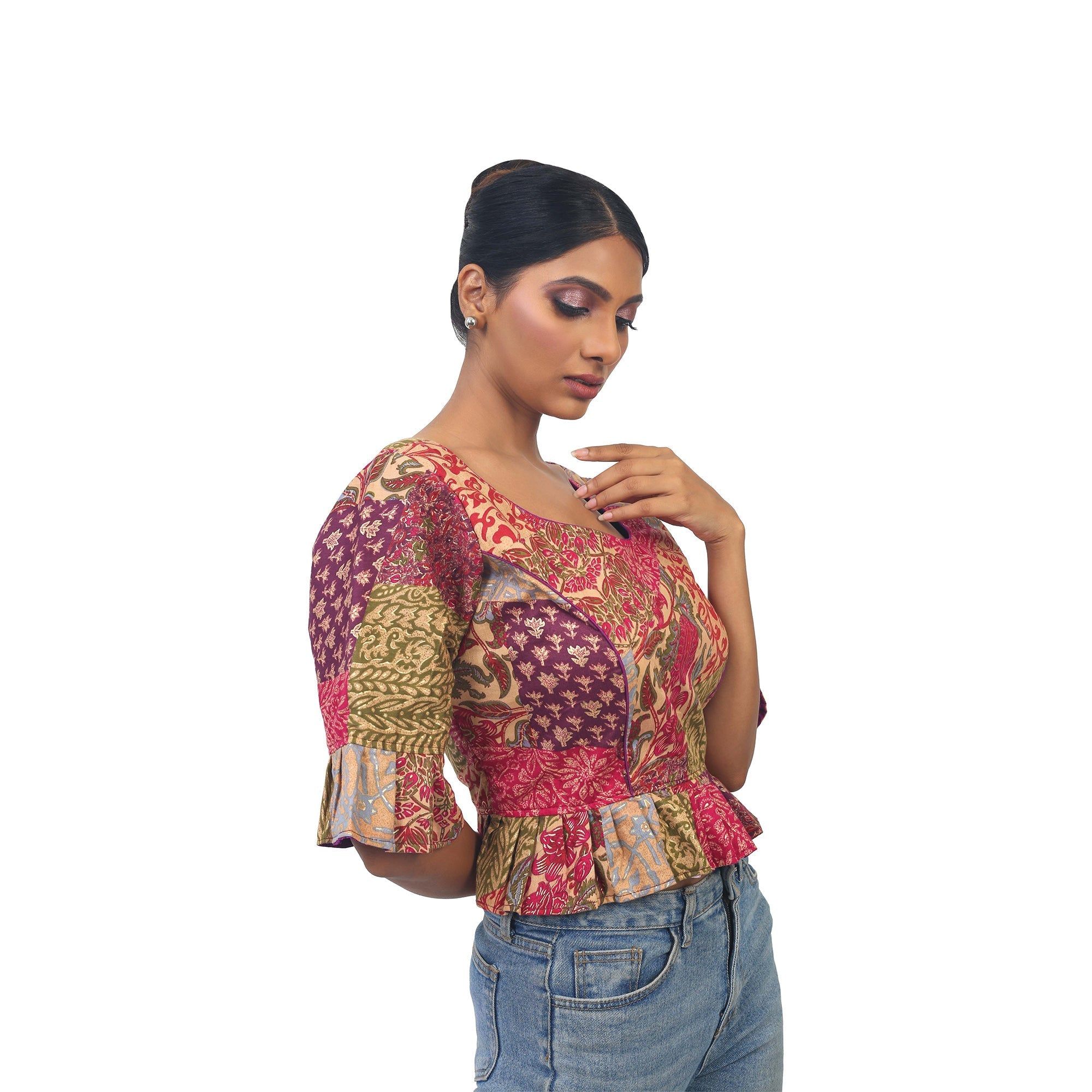 TheHangr Digital Print Multicolour Silk Designer Blouse -  34