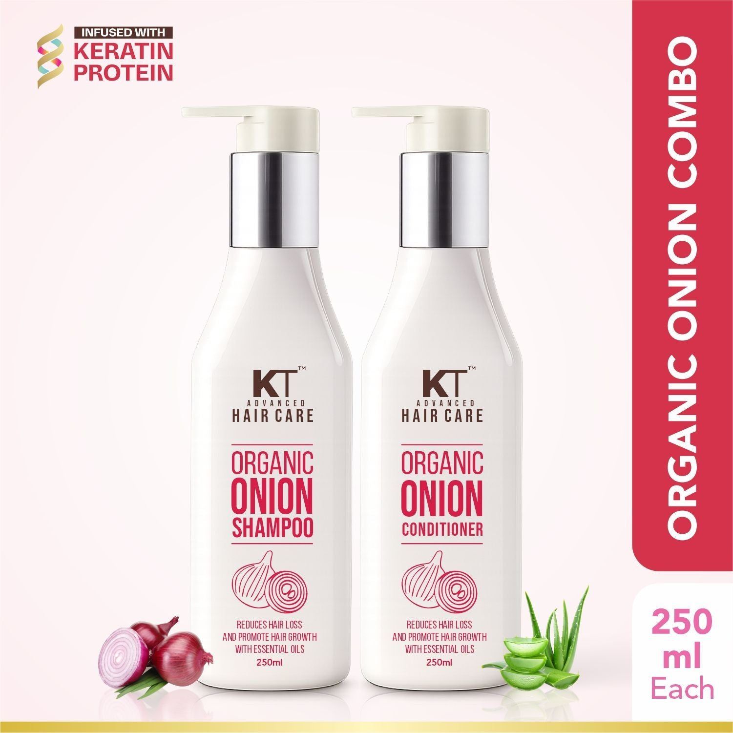 KT Professional Organic Onion Shampoo & Conditioner, Hair Fall Control – 250ml Each