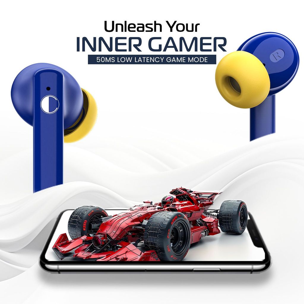 Cellecor BroPods C105 Tune TWS |45H Playtime, ENC, 5.3v, IPX5, 50ms Low Latency Gaming Bluetooth-Blue Yellow